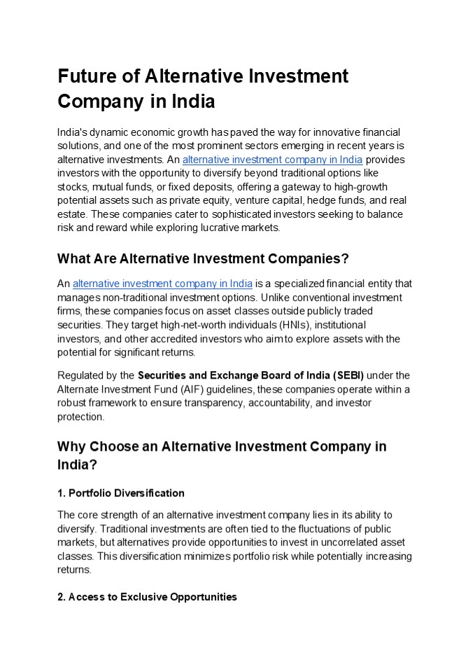 Future of Alternative Investment Company in India