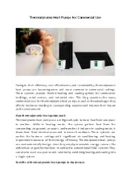 Thermodynamic Heat Pumps For Commercial Use