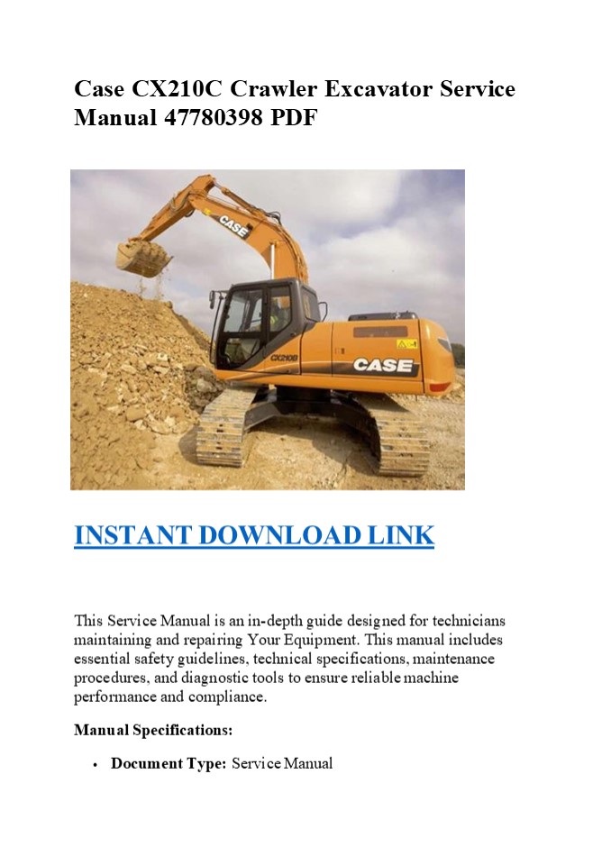 Case CX210C Crawler Excavator Service Manual 47780398 PDF