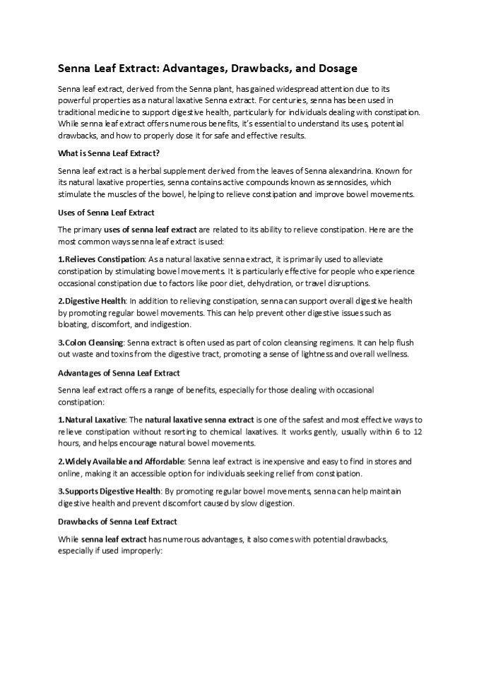 Senna Leaf Extract(Calcium Sennosides) Manufacturer & Supplier