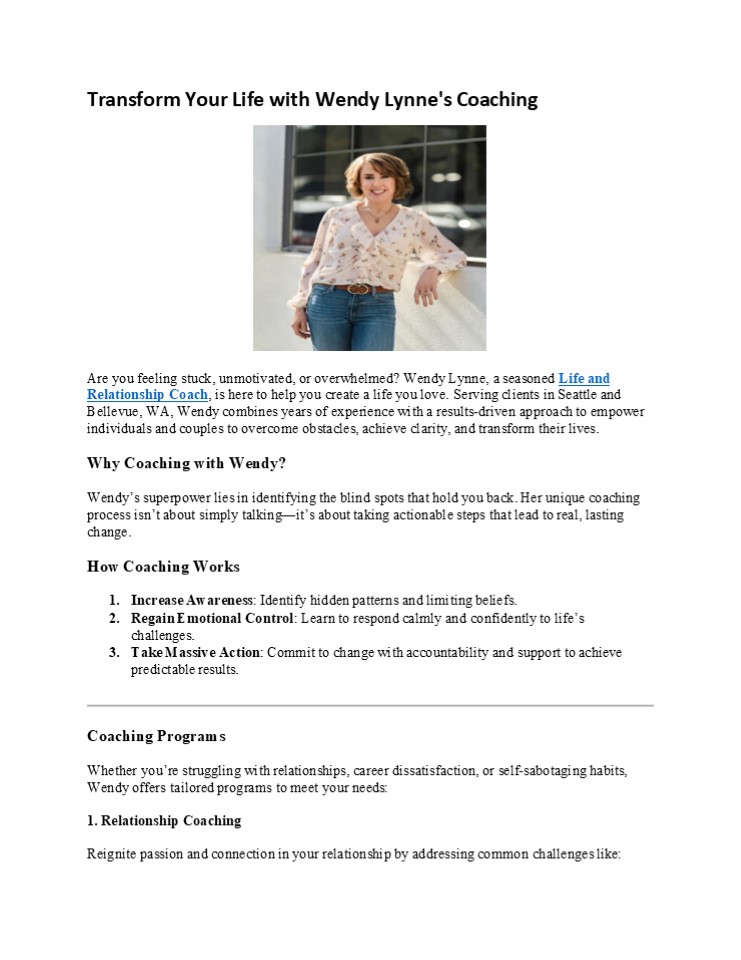 Life and Relationship Coach Seattle And Bellevue WA