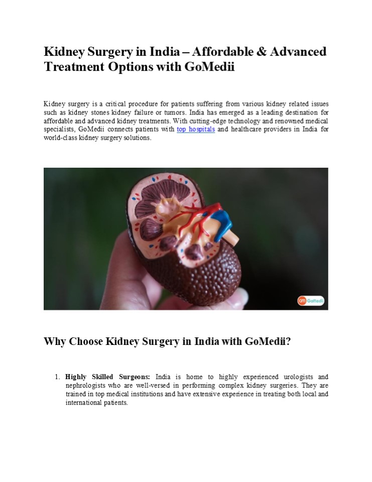 Kidney Surgery in India | Leading Medical Treatments with GoMedii