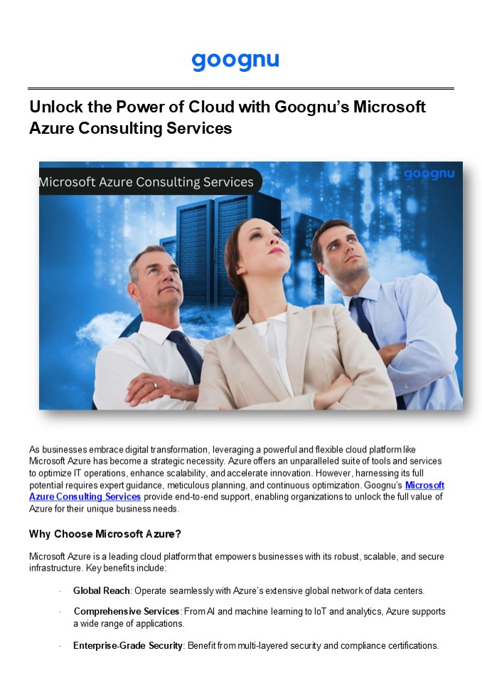 Goognu: Your Trusted Microsoft Azure Consulting Services Partner