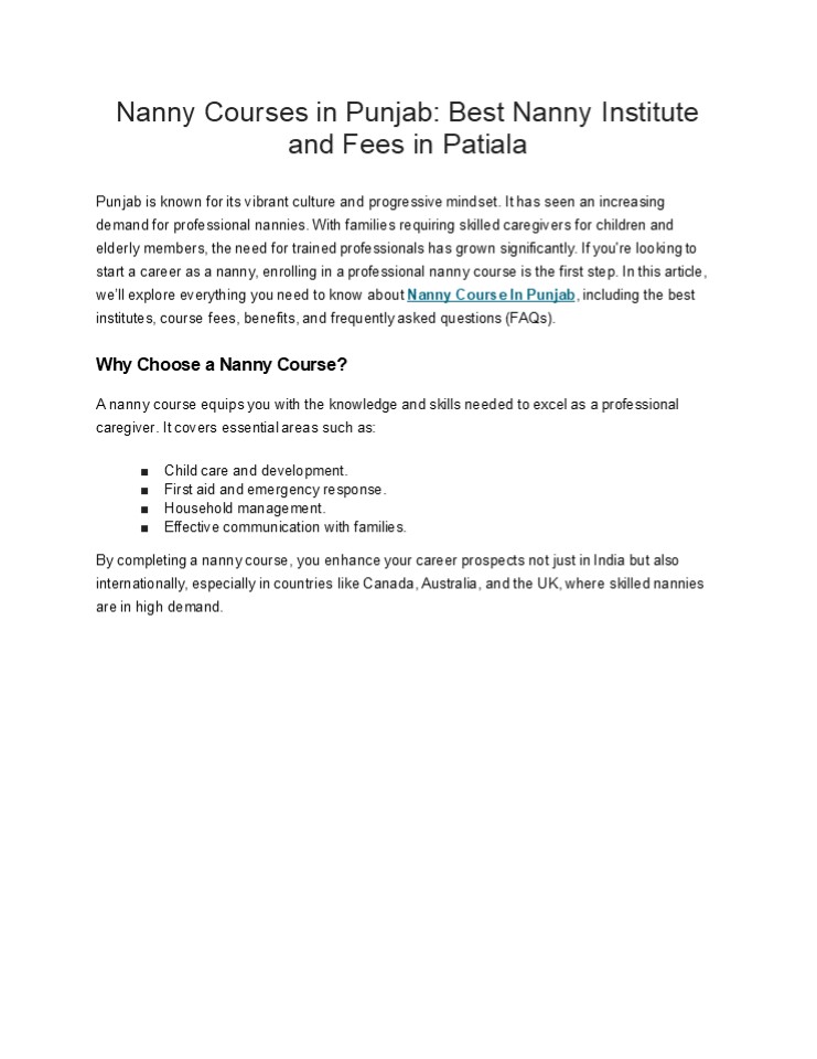 Best Nanny Course in Patiala | MNII - Trusted Nanny Training Institute