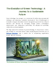 The Evolution Of Green Technology: A Journey To A Sustainable Future