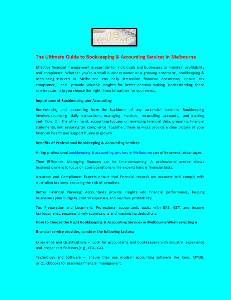 The Ultimate Guide to Bookkeeping & Accounting Services in Melbourne