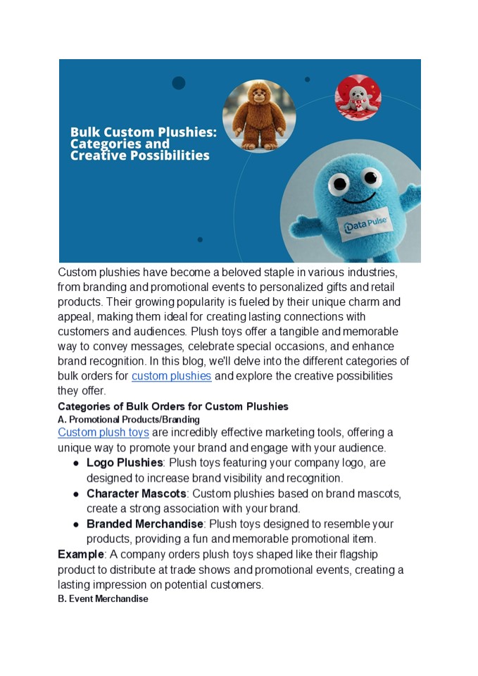 Bulk Custom Plushies: Categories and Creative Possibilities