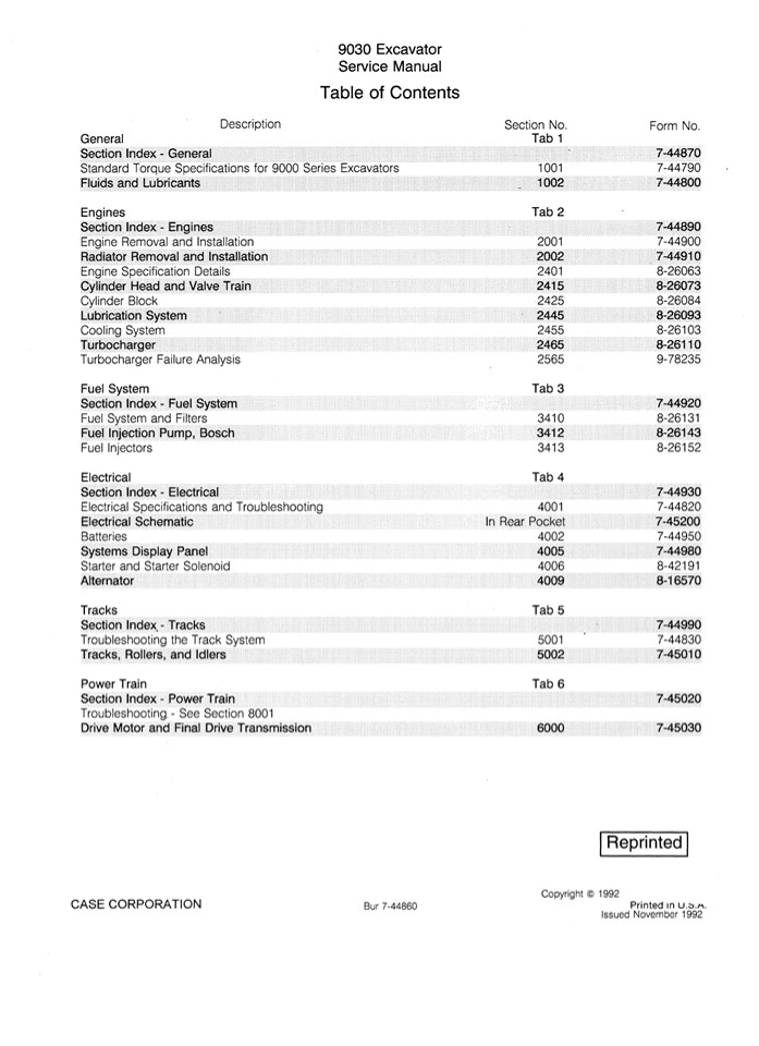 CASE 9030 Excavator Service Repair Manual Instant Download
