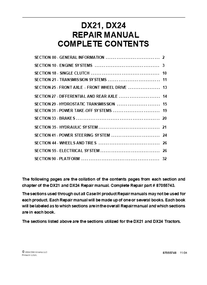 CASE IH DX21, DX24 Tractor Service Repair Manual Instant Download ...