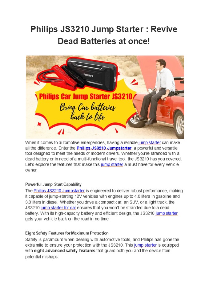 PHILIPS Jump Starter | Battery Jump Starter