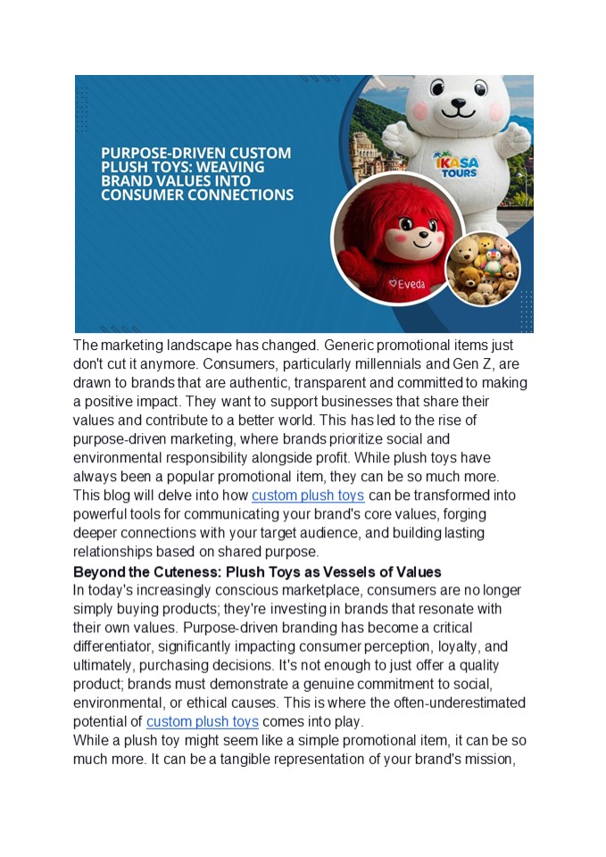 Purpose-Driven Custom Plush Toys: Weaving Brand Values into Consumer Connections