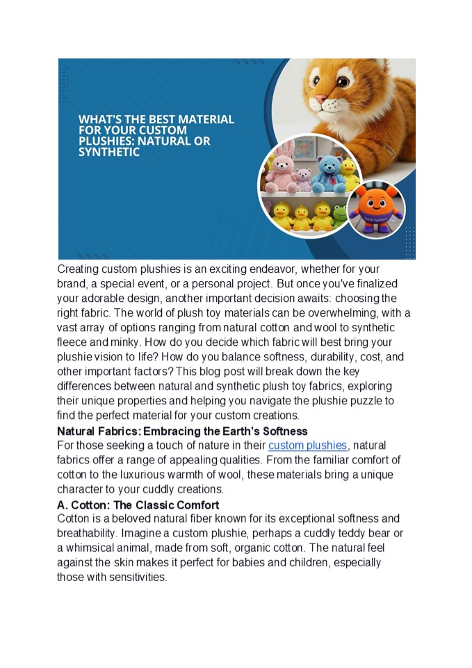 What's the Best Material for Your Custom Plushies: Natural or Synthetic