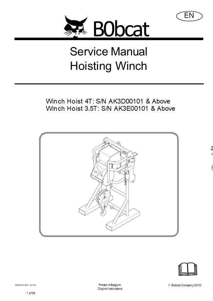 Bobcat Hoisting Winch Service Repair Manual Instant Download