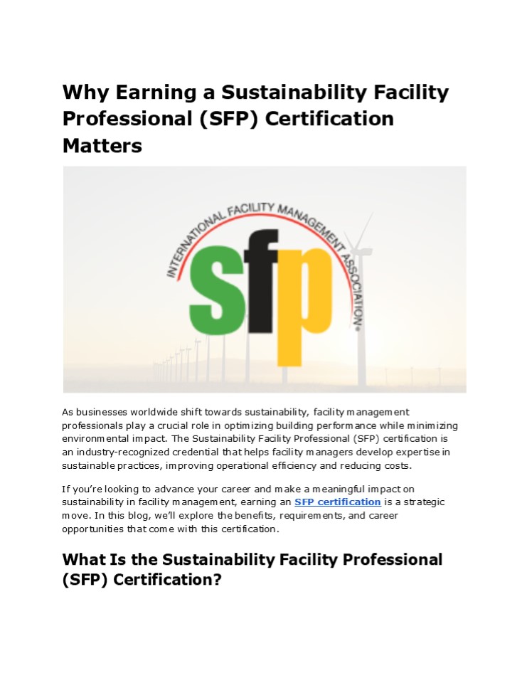 Achieve SFP Certification for Sustainable Facility Management