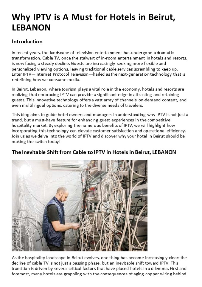 Why IPTV is A Must for Hotels in Beirut，LEBANON