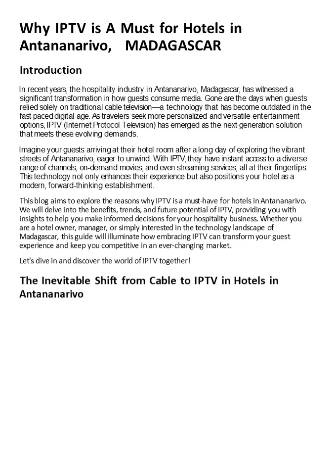 Why IPTV is A Must for Hotels in Antananarivo，MADAGASCAR
