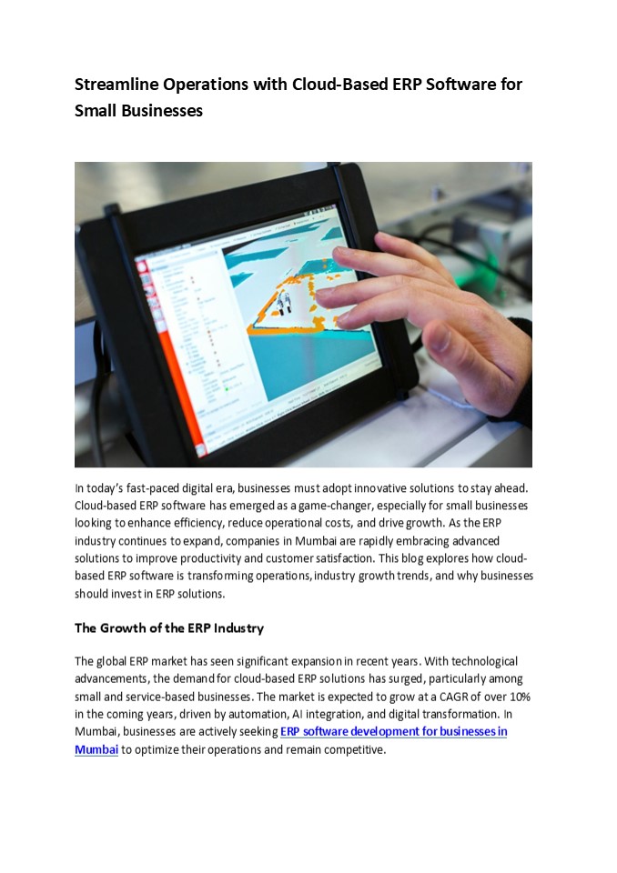 treamline Operations with Cloud-Based ERP Software for Small Businesses