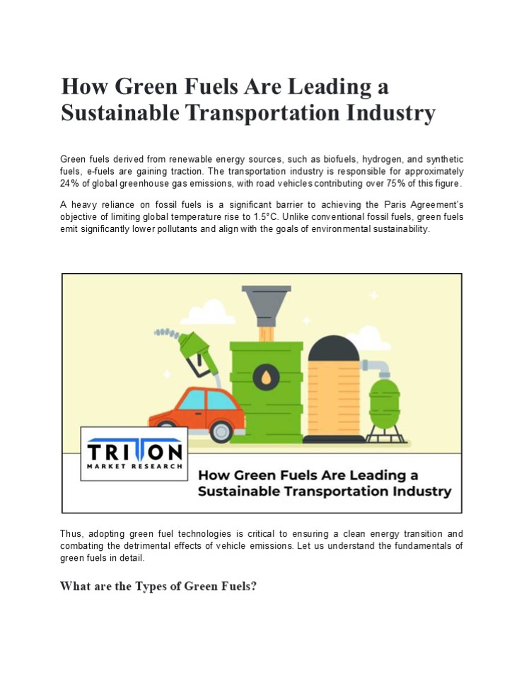 How Green Fuels Are Leading a Sustainable Transportation Industry