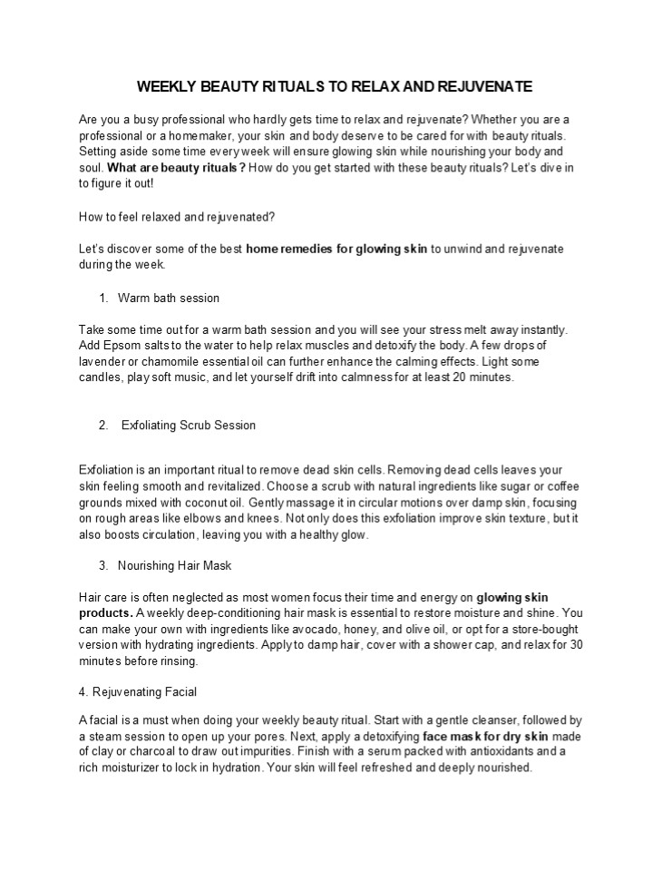 WEEKLY BEAUTY RITUALS TO RELAX AND REJUVENATE