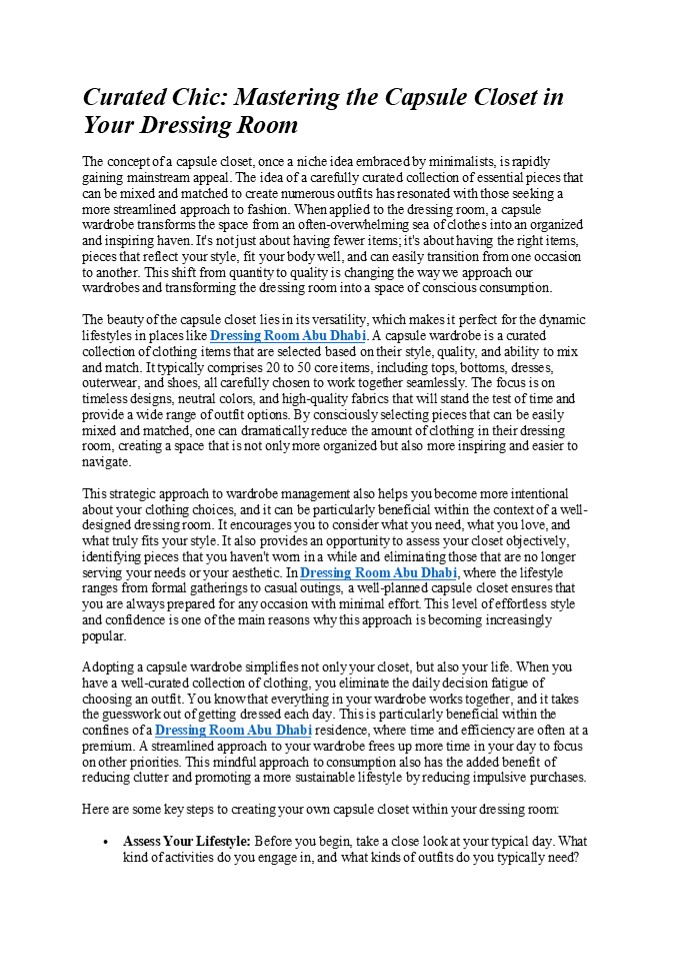 Curated Chic: Mastering the Capsule Closet in Your Dressing Room