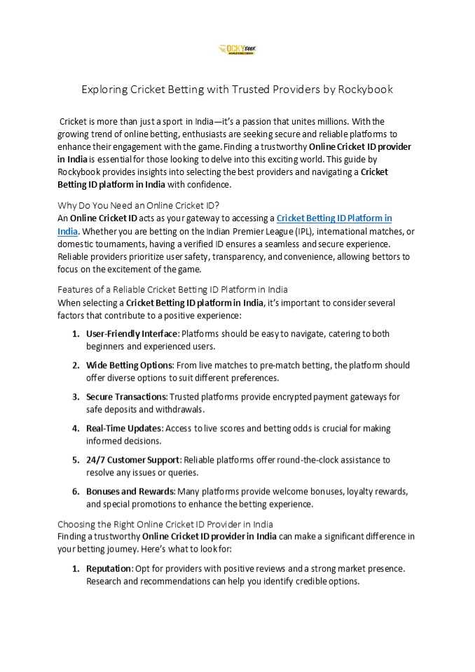 Exploring Cricket Betting with Trusted Providers by Rockybook