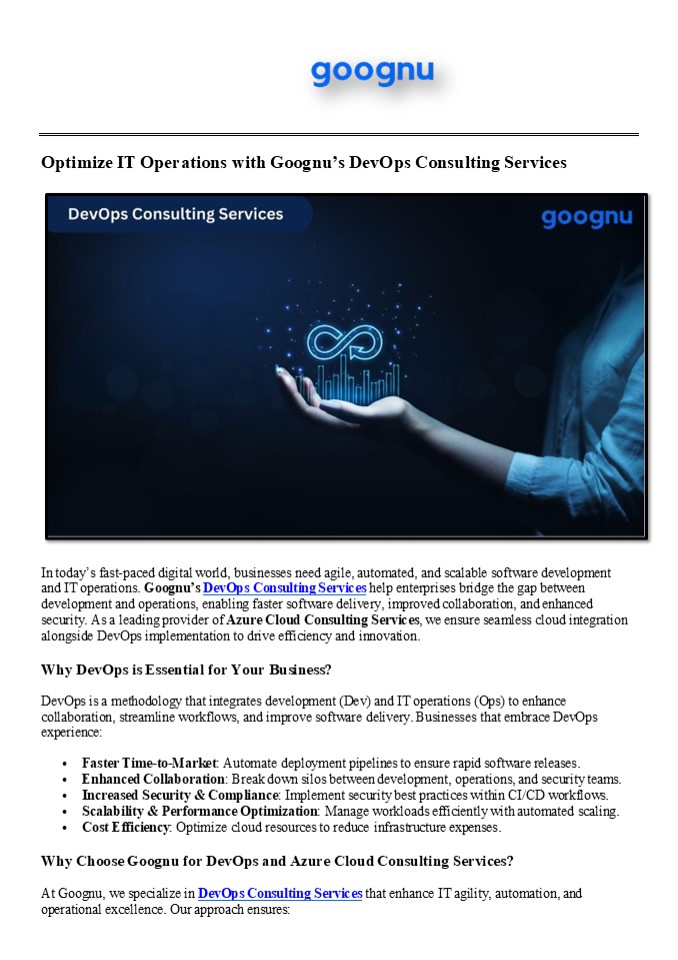 Optimize IT Operations with Goognu’s DevOps Consulting Services