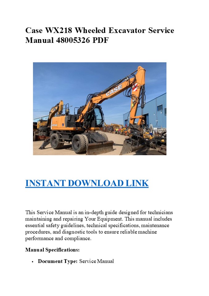 Case WX218 Wheeled Excavator Service Manual 48005326 PDF