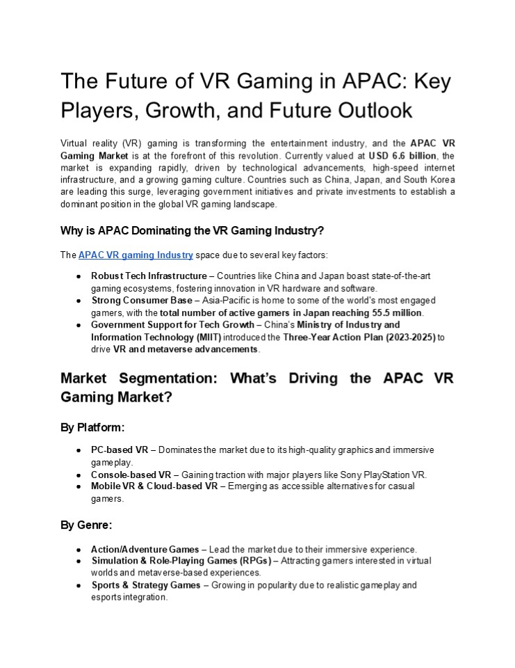APAC VR Gaming Market