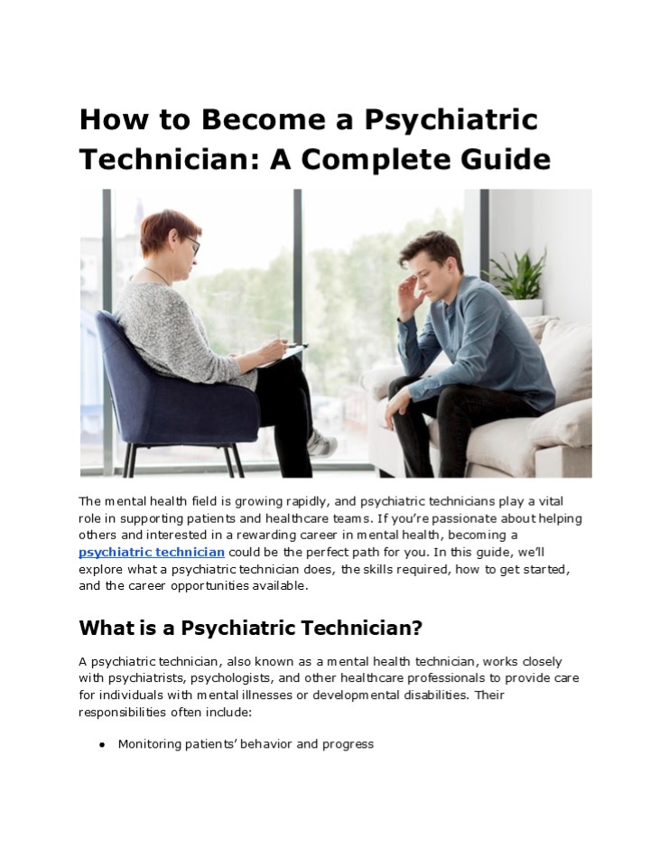 The Role of a Psychiatric Technician in Mental Health