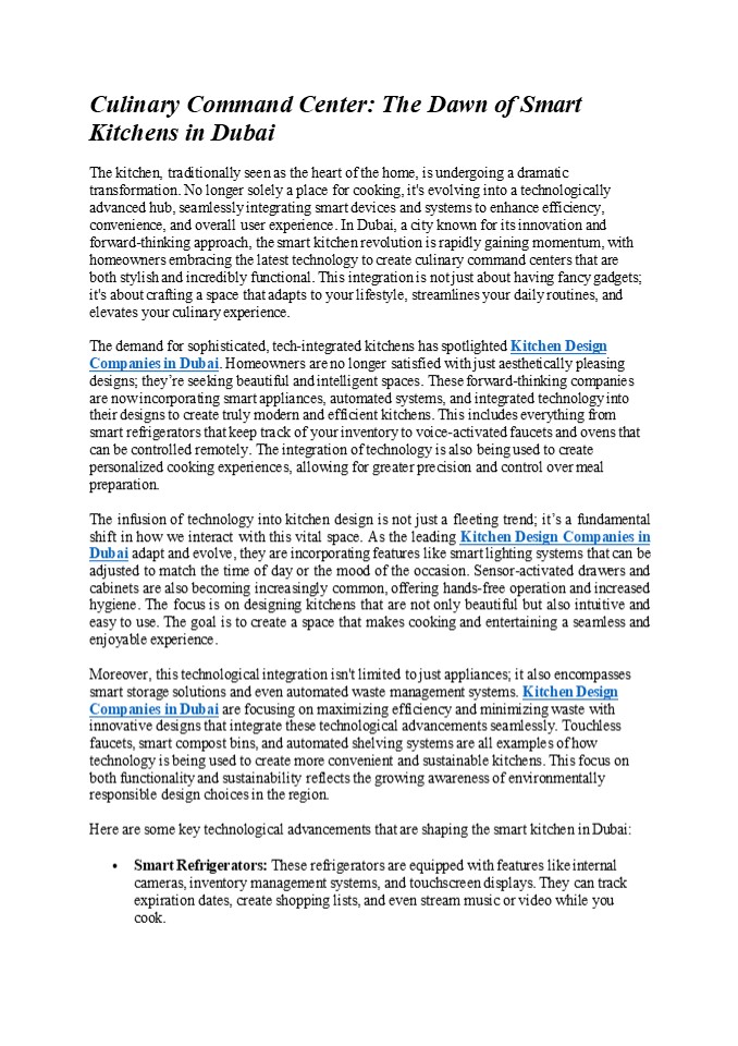 Culinary Command Center: The Dawn of Smart Kitchens in Dubai