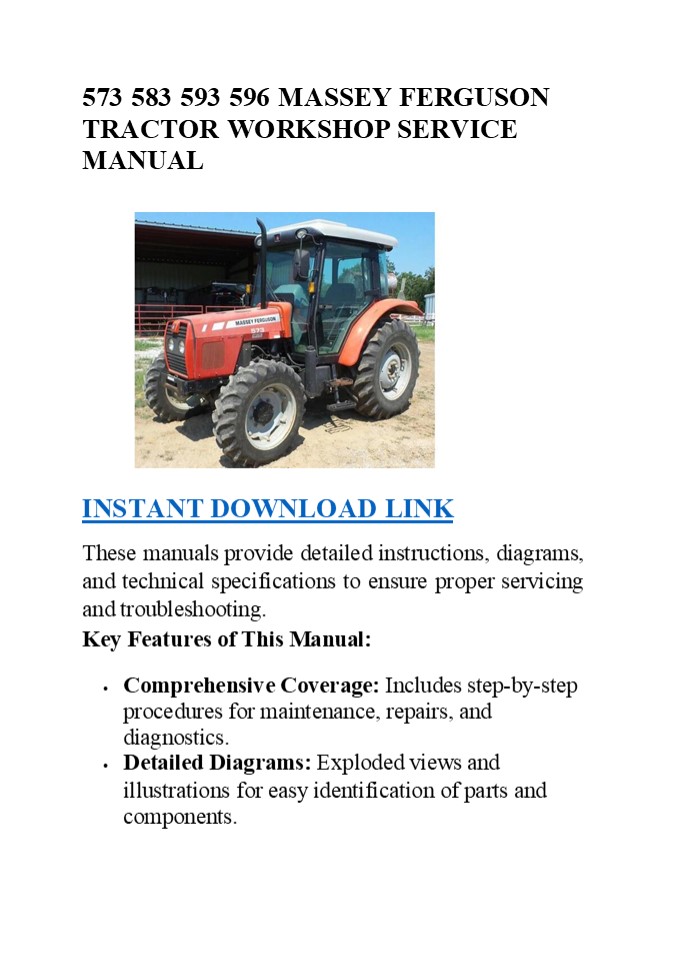 573 583 593 596 MASSEY FERGUSON TRACTOR WORKSHOP SERVICE MANUAL