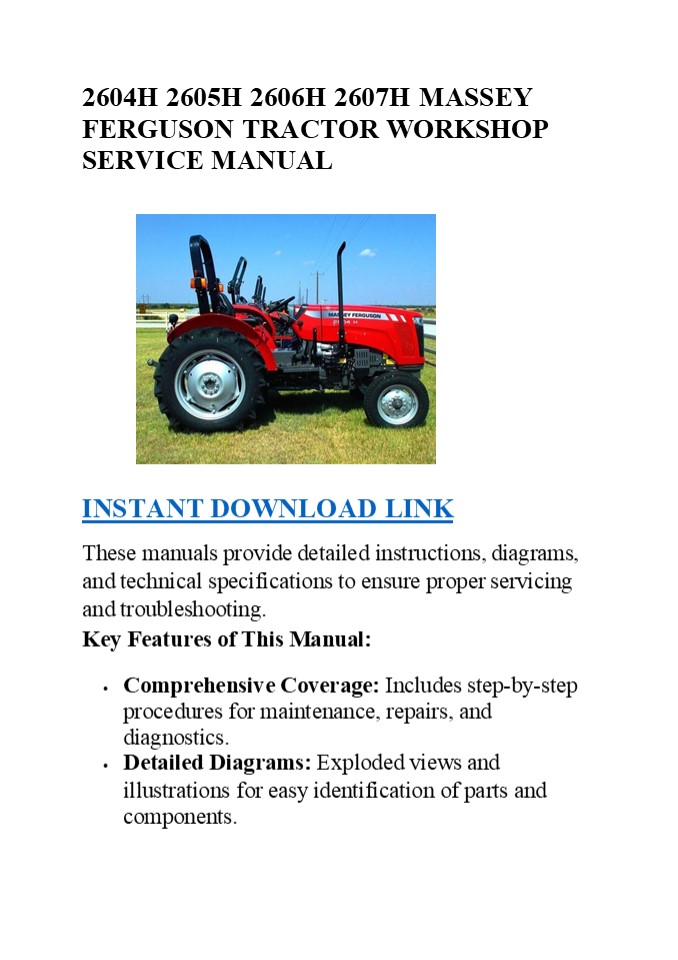 2604H 2605H 2606H 2607H MASSEY FERGUSON TRACTOR WORKSHOP SERVICE MANUAL