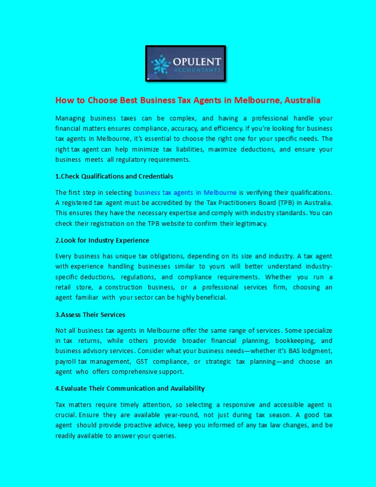 How to Choose Best Business Tax Agents in Melbourne, Australia