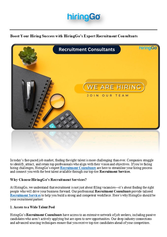Hire Smarter with HiringGo’s Recruitment Consultants!