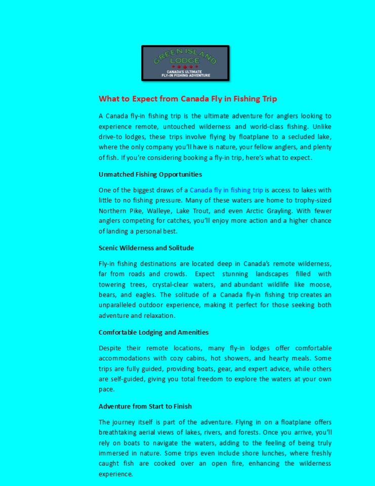 What to Expect from Canada Fly in Fishing Trip