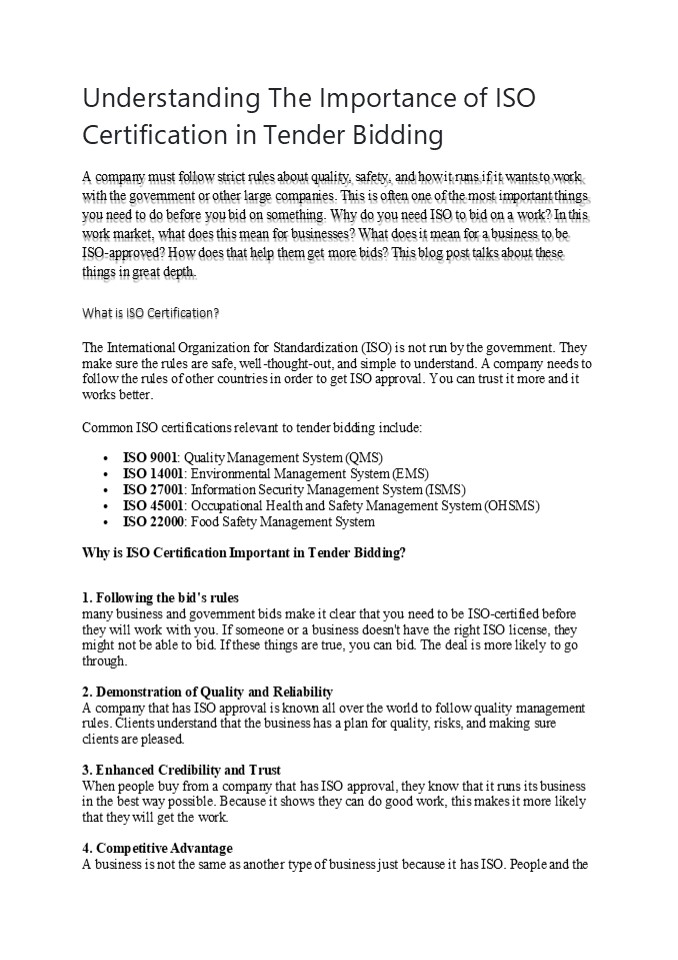 Understanding The Importance of ISO Certification in Tender Bidding