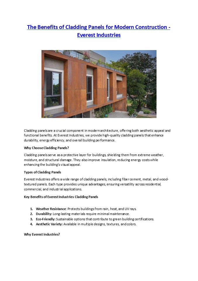 The Benefits of Cladding Panels for Modern Construction - Everest Industries