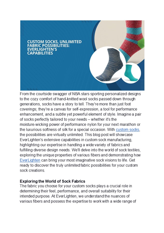 Custom Socks, Unlimited Fabric Possibilities: EverLighten's Capabilities