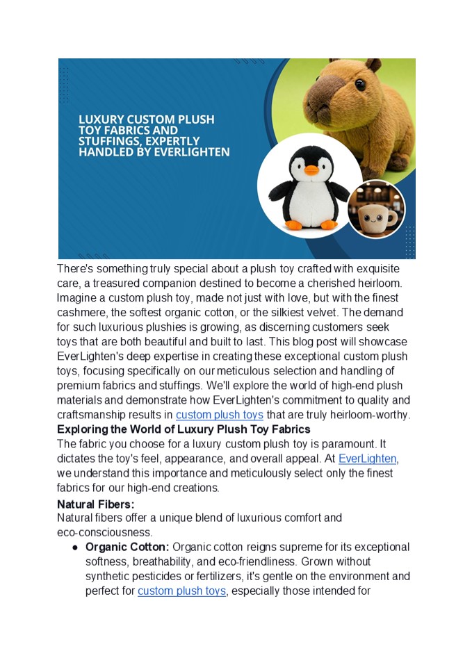 Luxury Custom Plush Toy Fabrics and Stuffings, Expertly Handled by EverLighten