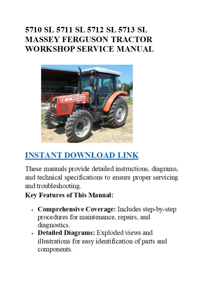 5710 SL 5711 SL 5712 SL 5713 SL MASSEY FERGUSON TRACTOR WORKSHOP SERVICE MANUAL