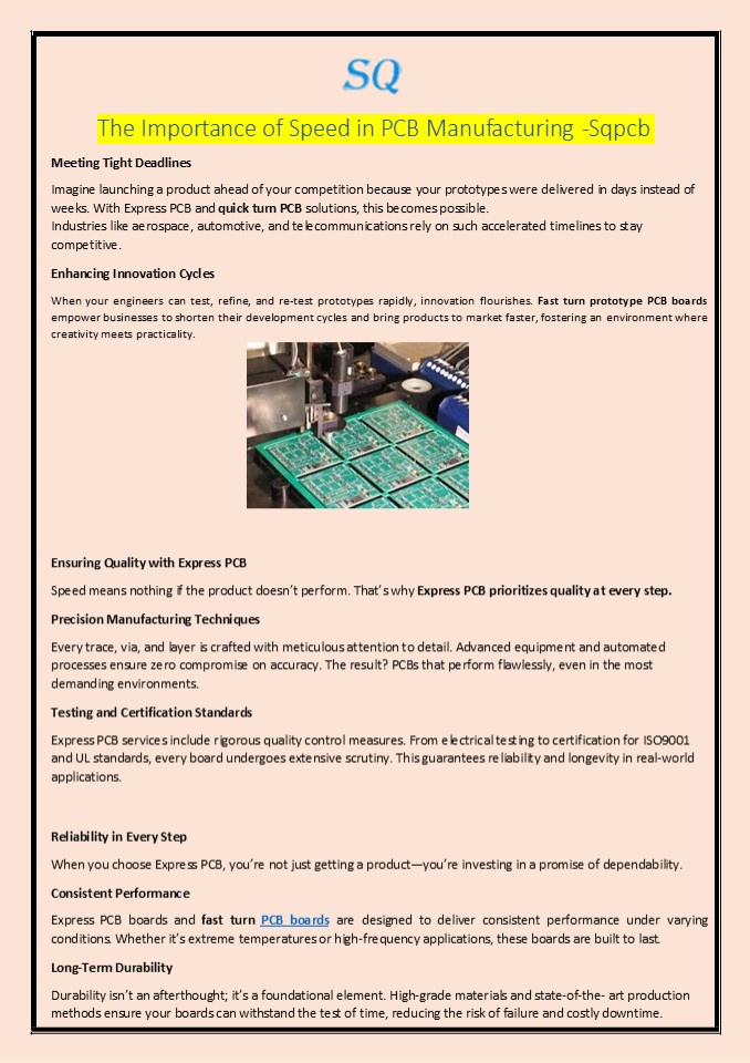 The Importance of Speed in PCB Manufacturing  -Sqpcb