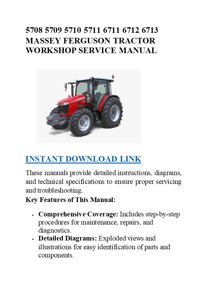 5708 5709 5710 5711 6711 6712 6713 MASSEY FERGUSON TRACTOR WORKSHOP SERVICE MANUAL