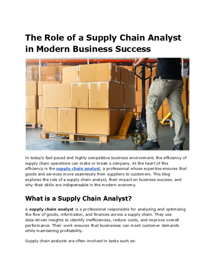The Role of a Supply Chain Analyst in Modern Business