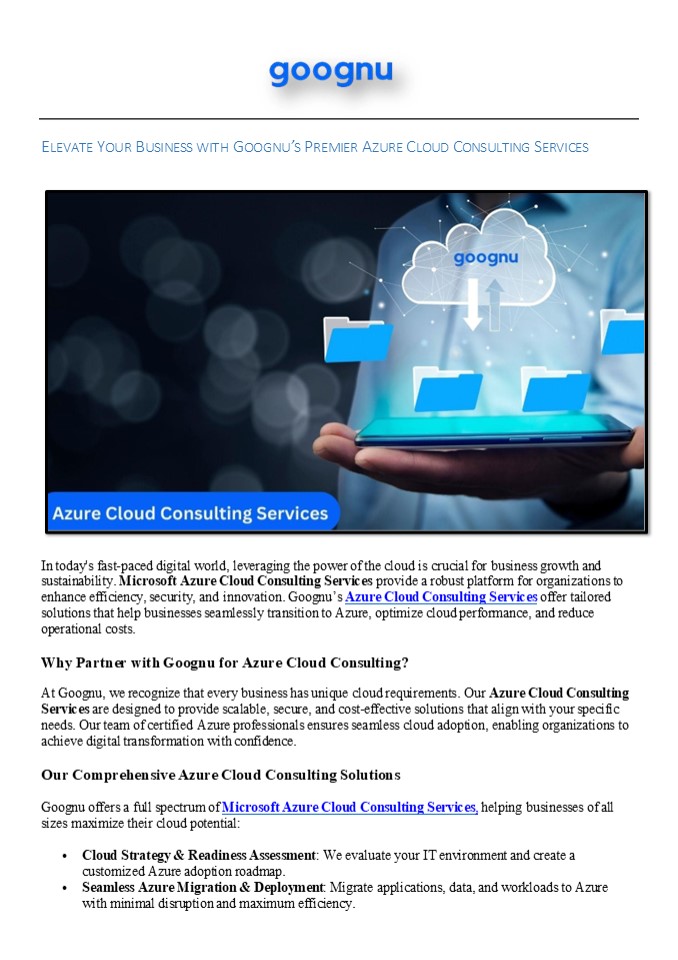 Azure Cloud Consulting Services for Business Growth- Goognu