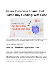Quick Business Loans: Get Same-Day Funding with Ease