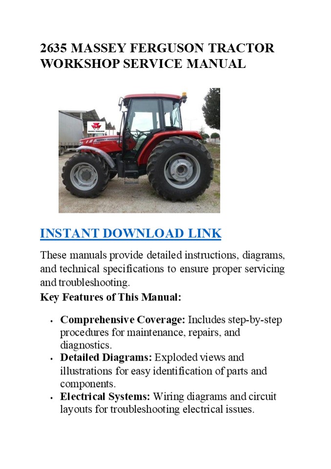 2635 MASSEY FERGUSON TRACTOR WORKSHOP SERVICE MANUAL