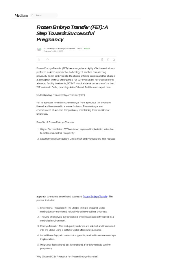 Frozen Embryo Transfer (FET): A Step Towards Successful Pregnancy