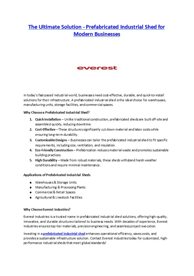 The Ultimate Solution - Prefabricated Industrial Shed for Modern Businesses