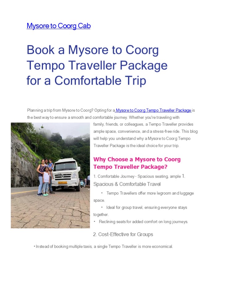 Mysore to Coorg Tempo Traveller Package