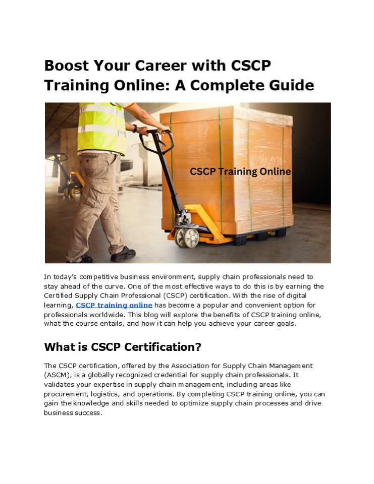 Boost Your Career with CSCP Training Online